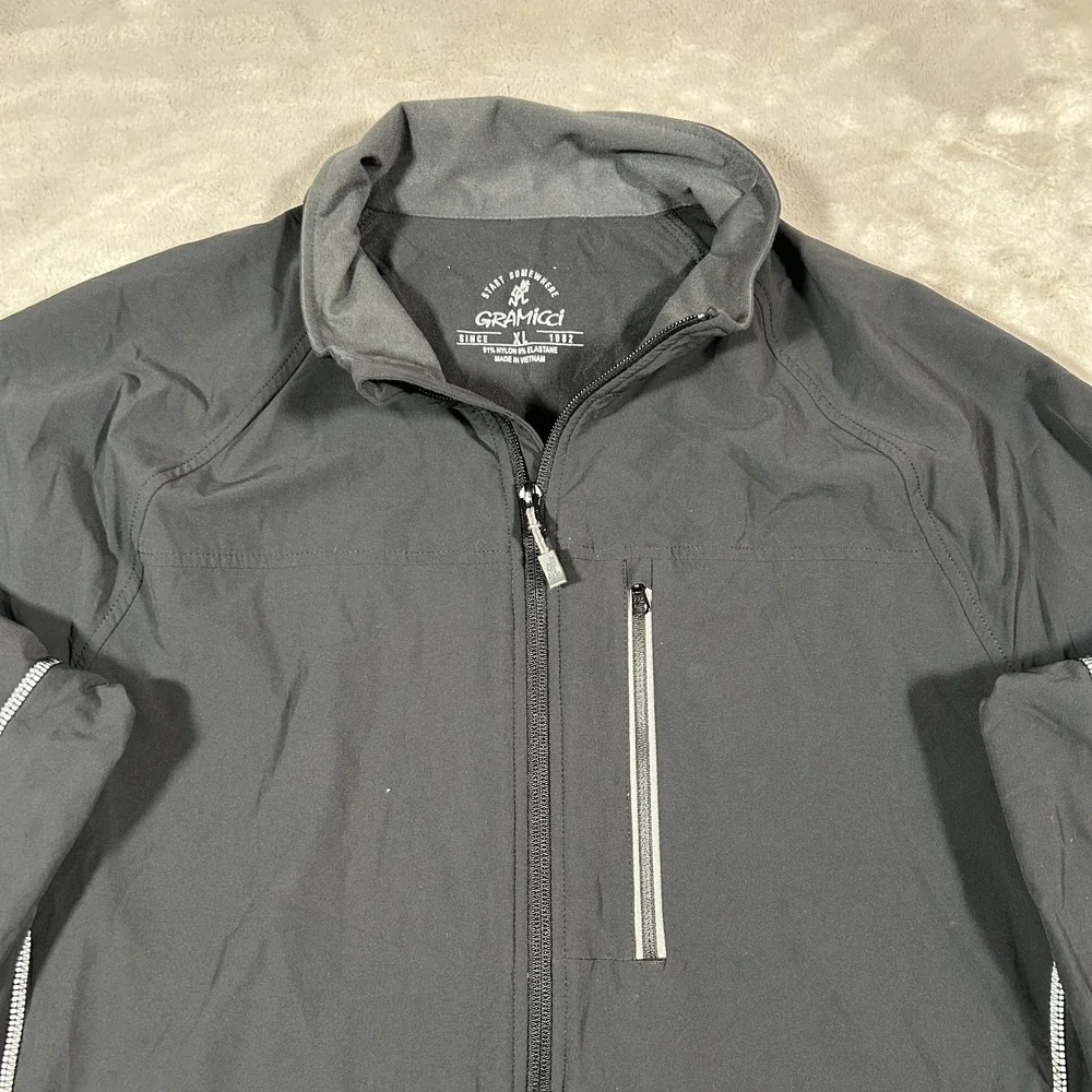 Gramicci Tech Jacket Men XL Black Soft Shell Performance Full Zip Pockets Stretc